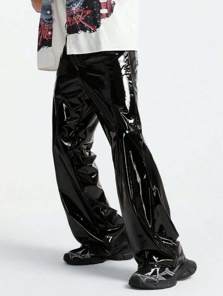 Men's 4 Way Stretch Reflective Wide, Loose Woven Trousers, Plain Baggy Flare Trousers